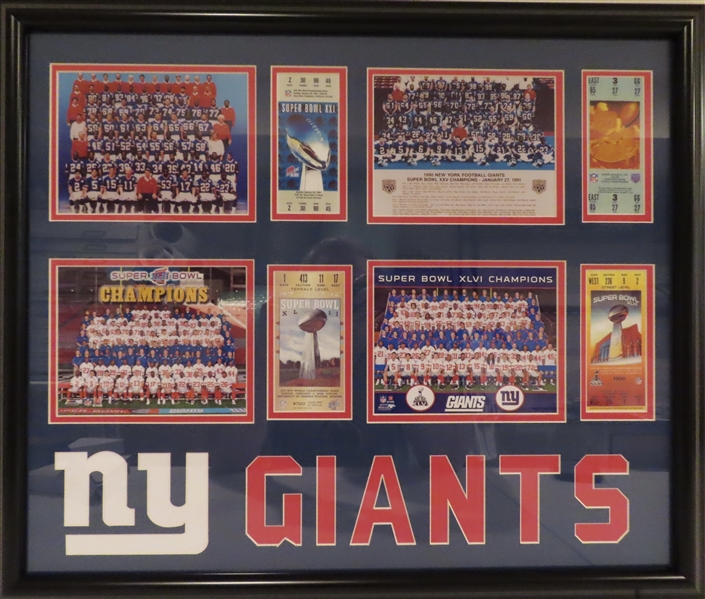 New York Giants Superbowl Unsigned Framed Collage