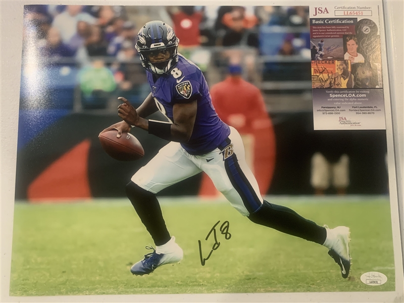 Baltimore Ravens QB Lamar Jackson Signed 11x14 Photo (JSA Cert)