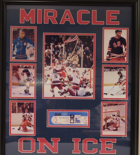 1980 MIRACLE ON ICE WINTER OLYMPICS HOCKEY TEAM GOLD MEDAL WINNERS UNSIGNED FRAMED COLLAGE