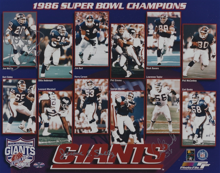NEW YORK GIANTS 8X10 SUPER BOWL PHOTO SIGNED BY JOE MORRIS,JEROME SALLY AND CARL BANKS