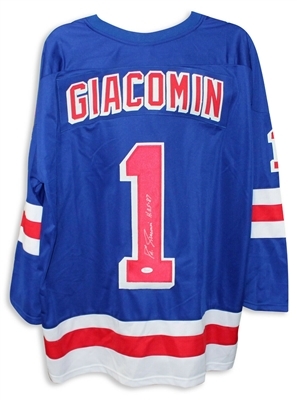 New York Rangers Eddie Giacomin Signed Blue Jersey - JSA Cert 