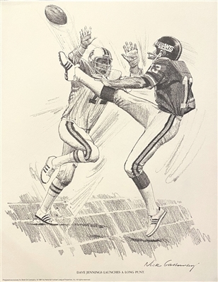 NEW YORK GIANTS KICKER DAVE JENNINGS PENCIL DRAWING SIGNED BY THE ARTIST NICK GALLOWAY