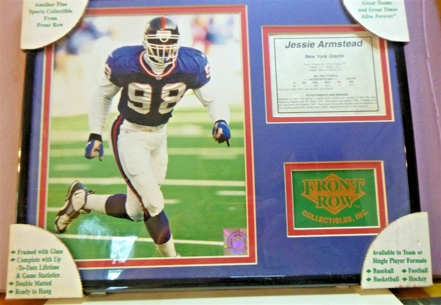 NEW YORK GIANTS JESSIE ARMSTEAD UNSIGNED DOUBLE MATTED PHOTO COLLAGE FRAMED