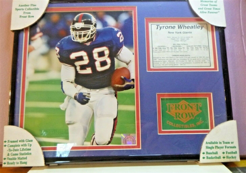 NEW YORK GIANTS TYRONE WHEATLEY UNSIGNED DOUBLE MATTED PHOTO COLLAGE FRAMED