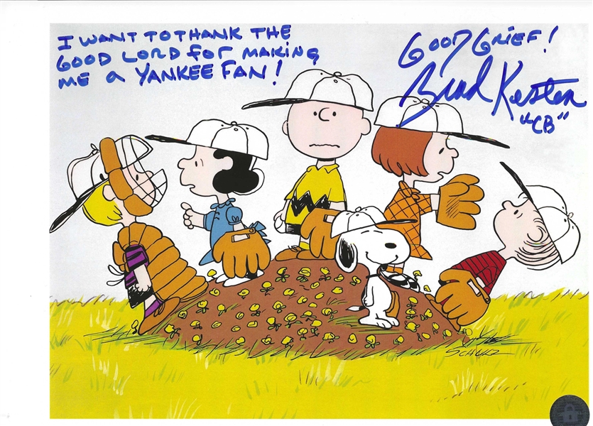 Peanuts Charlie Brown Gang Good Grief ! 8x10 Photo Signed By Brad Kesten I Want To Thank The Good Lord For Making Me A Yankees Fan  
