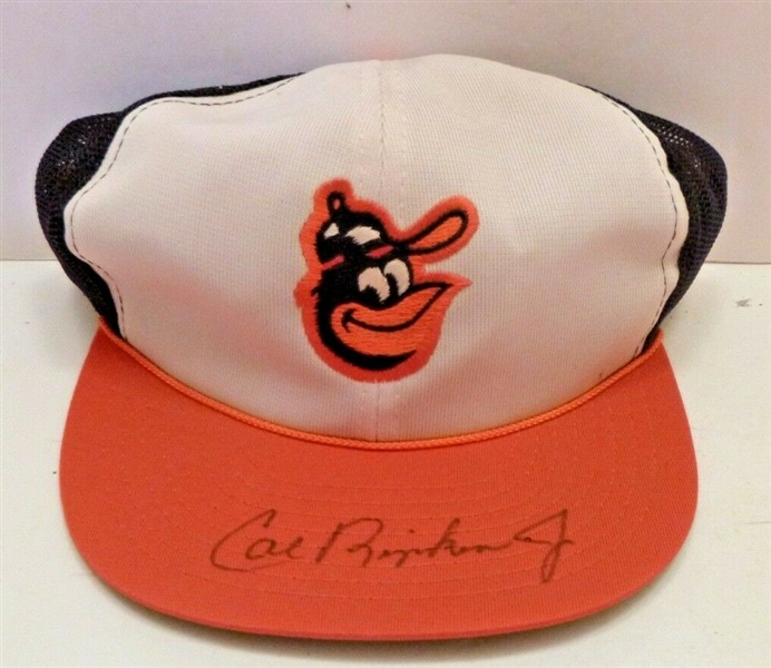 Cal Ripken Jr. Signed Baltimore Orioles Throwback Snapback hat truckers cap 