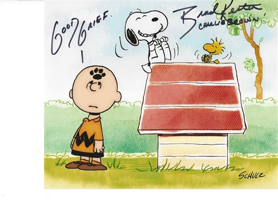 Peanuts Charlie Brown & Snoopy on Dog House 8x10 Photo Signed By Brad Keston