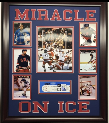 1980 MIRACLE ON ICE WINTER OLYMPICS HOCKEY TEAM GOLD MEDAL WINNERS UNSIGNED FRAMED COLLAGE