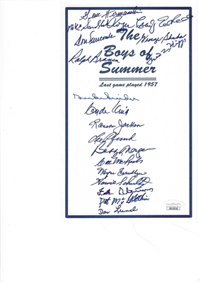 1957 BROOKLYN DODGERS PAPER SIGNED BOYS OF SUMMER -JSA HOLOGRAM