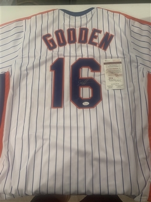NEW YORK METS DOC GOODEN SIGNED PINSTRIPE JERSEY 