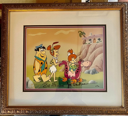 ORIGINAL HAND PAINTED LE ART CEL SIGNED BY HANNA -BARBERA STROLLING WITH PEBBLES FRAMED 