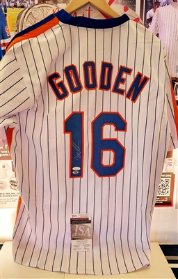 NEW YORK METS DOC GOODEN SIGNED PINSTRIPE JERSEY