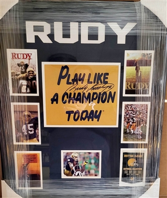 Notre Dame Rudy Ruettiger Signed 8x10 Play Like A Champion Photo Collage Framed 