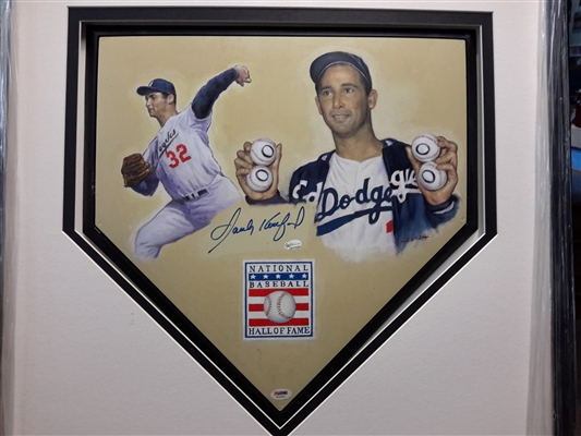 RARE SANDY KOUFAX HAND PAINTED & SIGNED HOME PLATE BY ARTIST DOO S OH.ONLY ONE IN THE WORLD FRAMED -PSA HOLOGRAM  