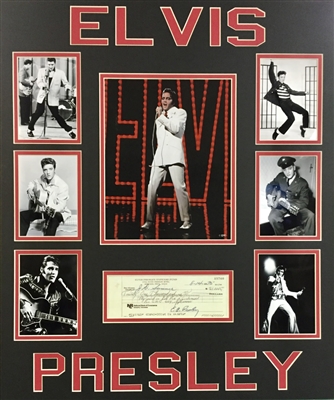 ROCK N ROLL KING ELVIS PRESLEY UNSIGNED REPLICA CHECK  FRAMED COLLAGE 