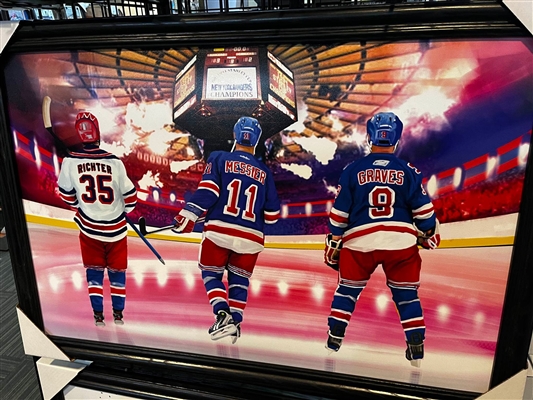 NEW YORK RANGERS BIG 3 UNSIGNED FRAMED COLLAGE ON CANVAS 38"X27"