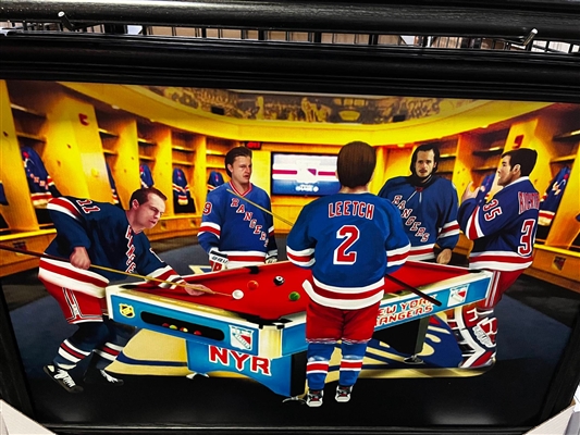 NEW YORK RANGERS UNSIGNED LOCKER ROOM POOL TABLE COLLAGE ON CANVAS FRAMED 38"X27"