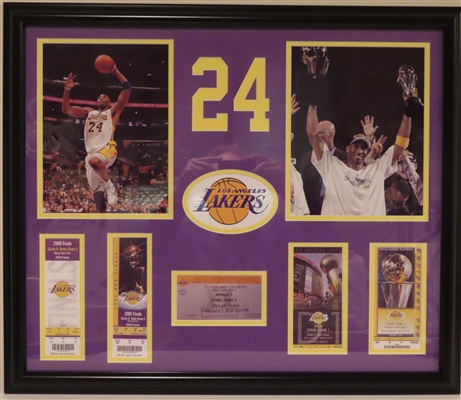 LA Lakers Kobe Bryant Unsigned Framed Ticket Collage 22"x27" 
