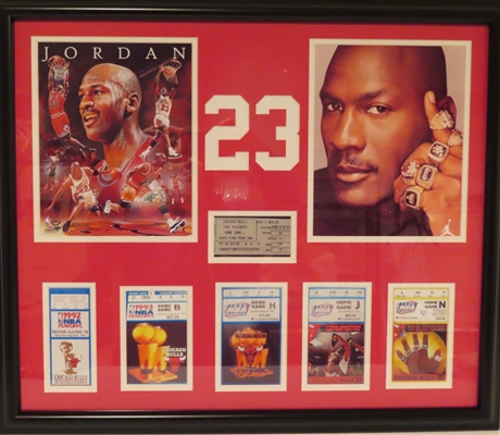 Chicago Bulls Micheal Jordan Unsigned Ticket Framed Collage 22"x27"