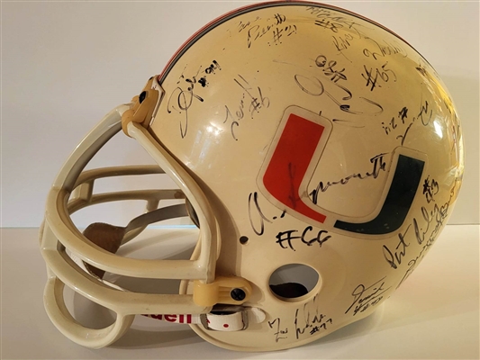 Miami Hurricanes 1993-94 team signed with "The ROCK" Riddell Helmet JSA FULL LETTER 