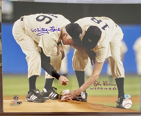New York Yankees Don Larsen & Whitey Ford Dual Signed 11x14 Photo Picking Up Dirt 