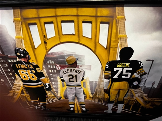 Pittsburghs Top 3 Athletes Of All Time Unsigned On Canvas Framed 38"x 27"