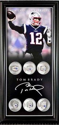 Tom Brady Unsigned Replica Rings Collage Framed 