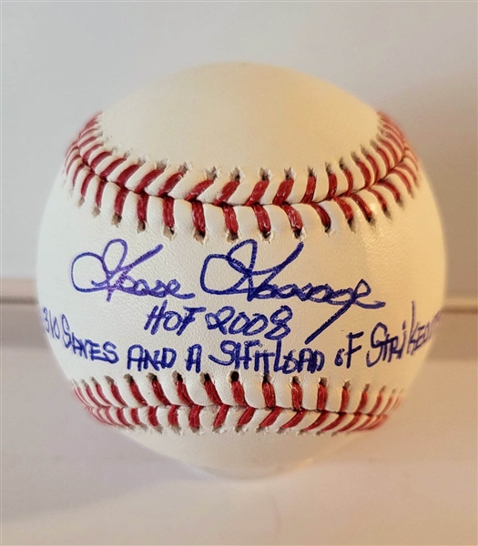 NEW YORK YANKEES GOOSE GOSSAGE SIGNED BASEBALL WITH THE INSCRIPTIONS 2008 HOF,310 SAVES & A SHITLOAD OF STRIKEOUTS