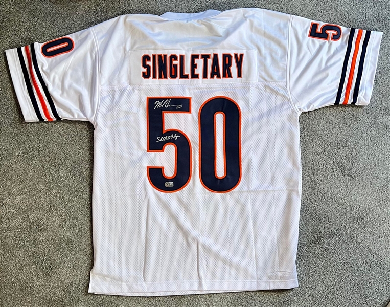 Chicago Bears Mike Singletary Signed White Jersey With Inscription SB XX Champs-Beckett