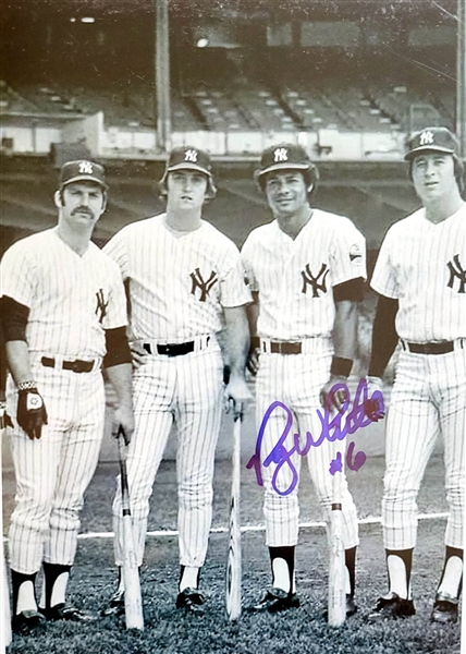 New York Yankees Roy White Signed B&W Photo Standing With Munson,Nettles,Murcer