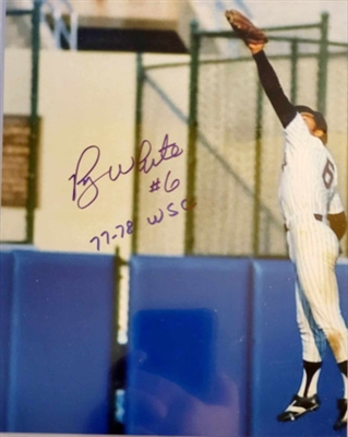 New York Yankees Roy White Signed "The Catch" 8x10 Photo With 77-78 WSC Inscription