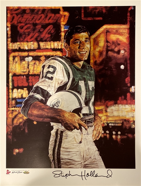 "BROADWAY JOE" Stephen Holland NY Jet Joe Namath fine Art Lithograph done in 1997, sold out limited edition of 1969 hand signed by artist Stephen Holland (not signed by Joe Namath).