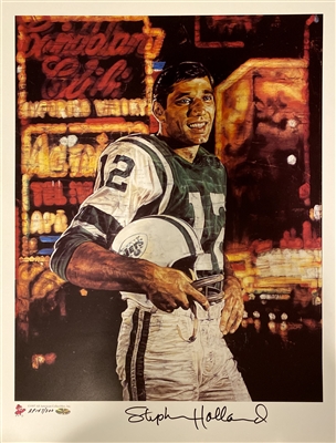 "BROADWAY JOE" Stephen Holland NY Jet Joe Namath fine Art Lithograph done in 1997, sold out limited edition of 1969 hand signed by artist Stephen Holland (not signed by Joe Namath).
