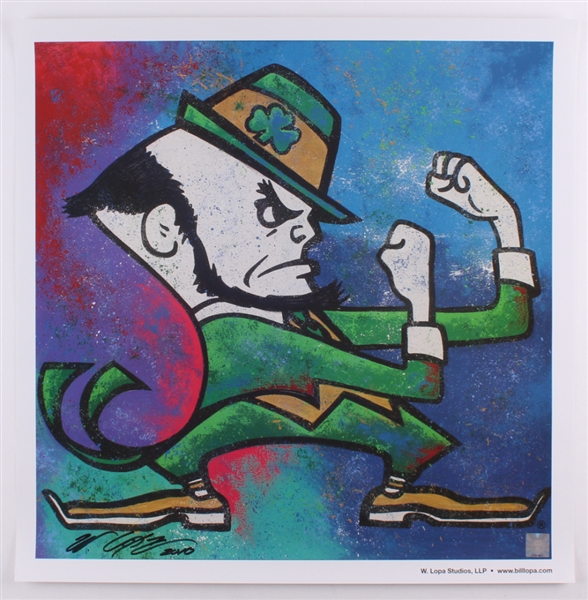 NOTRE DAME FIGHTING IRISHMAN LOGO FINE ART LITHOGRAPH HAND SIGNED BY ARTIST BILL LOPA