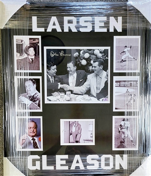 New York Yankees Don Larsen Signed Photo Sitting With Jackie Gleason Framed Collage 22"x 27"