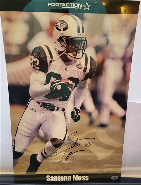 NEW YORK JETS SANTANA MOSS SIGNED 17X11" PHOTO