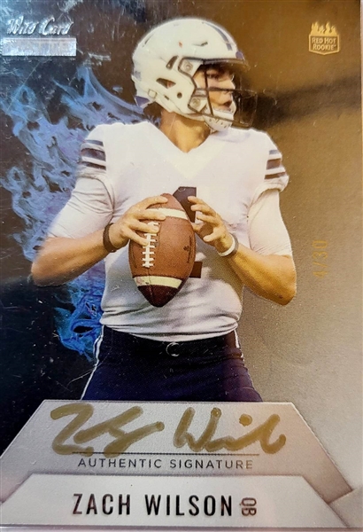 NEW YORK JETS ZACH WILSON SIGNED 2021 WILD CARD MATTE ROOKIE CARD LIMITED EDTION 4/30 #MRHR-5 