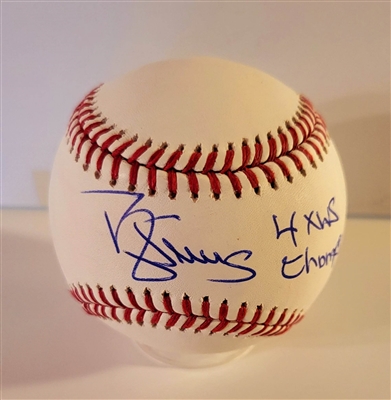 New York Yankee & New York Mets Darryl Strawberry Signed Baseball With The Inscription 4x WS Champ.