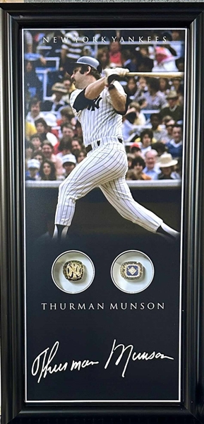 New York Yankees Thurman Munson Unsigned Replica Ring Framed Collage 