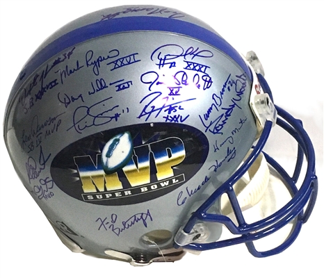 Super Bowl MVP signed 18 auto Pro Helmet INS Joe Namath Ray Lewis holo COA