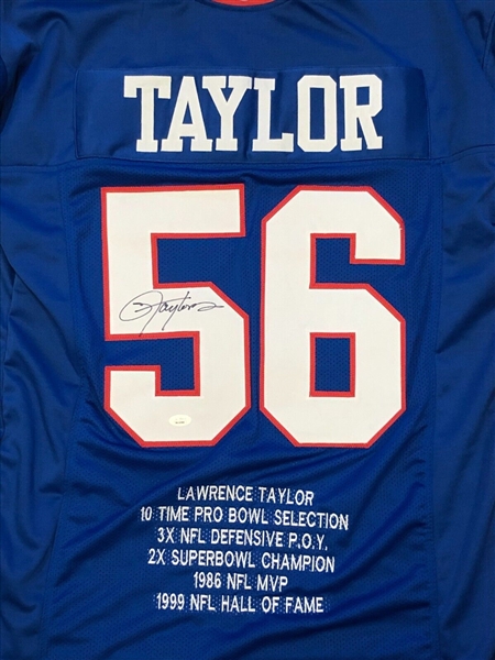 New York Giants Lawrence Taylor Signed Blue Stat Jersey-JSA