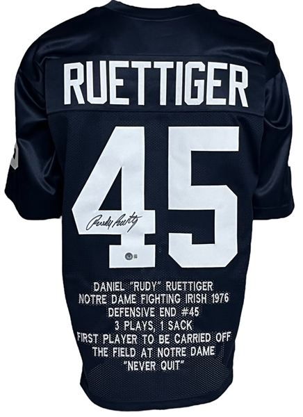 Notre Dame Rudy Ruettiger Signed Blue Stat Jersey-Beckett