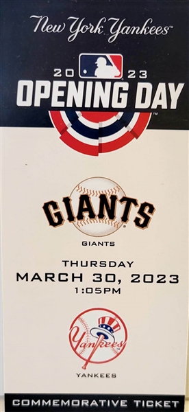 New York Yankees 2023 Opening Day Unsigned Commemorative Ticket 3-30-23