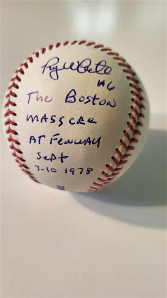 New York Yankees Roy White Signed 1978 WS Official Baseball With Inscription Boston Massacre At Fenway Sept 7-10 1978 