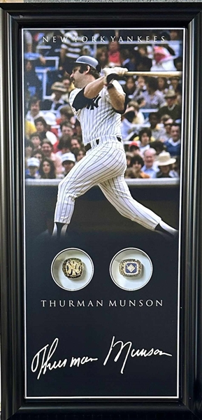 NEW YORK YANKEES THURMAN MUNSON UNSIGNED REPLICA RING FRAMED COLLAGE