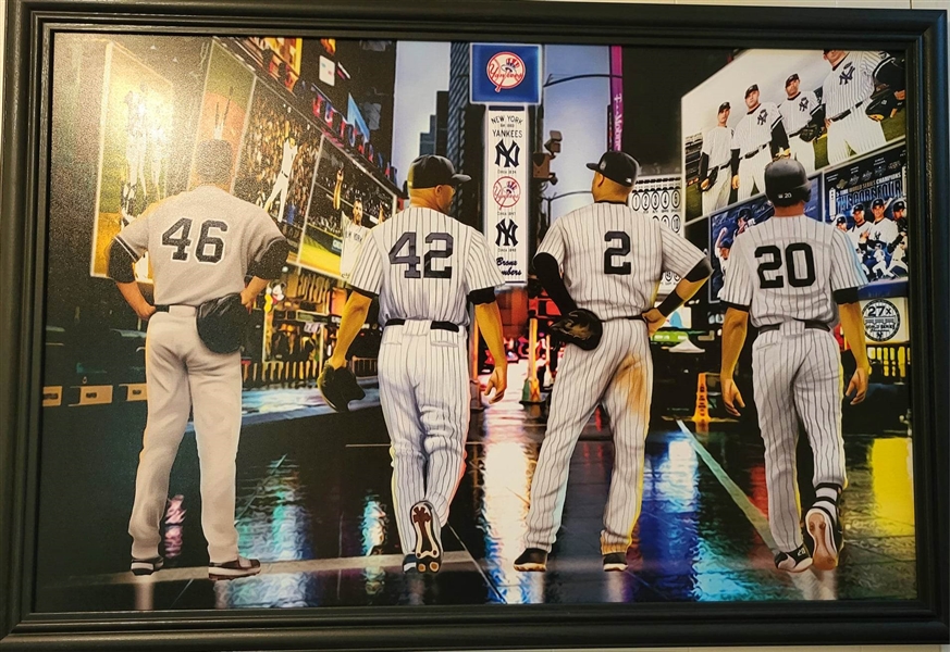 New York Yankees Unsigned Core 4 Collage On Canvas Framed 38"x27"