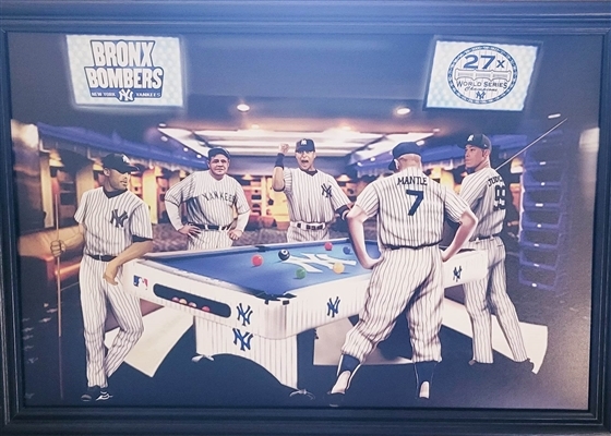 New York Yankees Unsigned Pool Table Collage On Canvas Framed 38"x27"