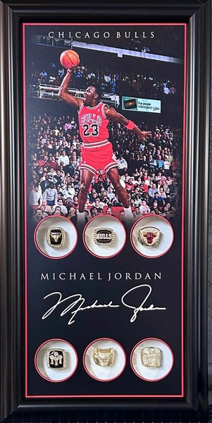 Chicago Bulls Michael Jordan Unsigned Replica Rings Framed Collage