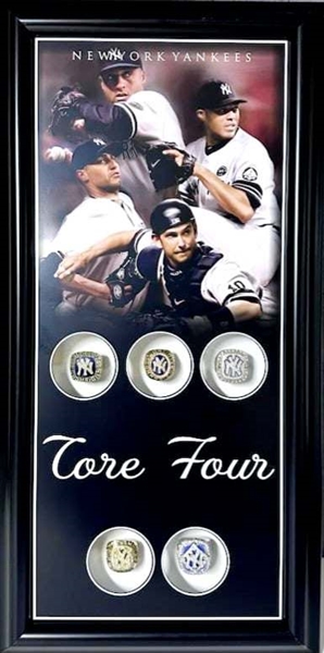 New York Yankees Core Four Unsigned Replica Rings Framed Collage 