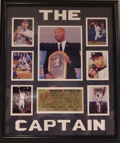 NEW YORK YANKEES DEREK JETER "THE CAPTAIN" UNSIGNED FRAMED COLLAGE